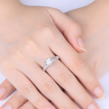 Anillo de diamantes de seis puntas en plata S925