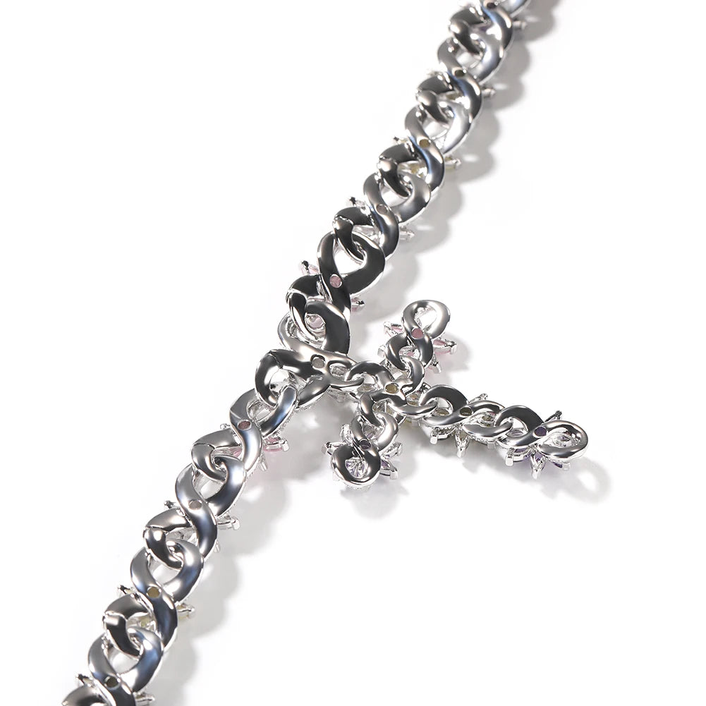 Colorful Flower Cuban Chain Full Paved Iced Out Bling Cubic Zirconia Cross Charms Baguette CZ Cuban Chain Hiphop Jewelry