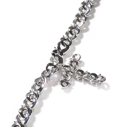Colorful Flower Cuban Chain Full Paved Iced Out Bling Cubic Zirconia Cross Charms Baguette CZ Cuban Chain Hiphop Jewelry