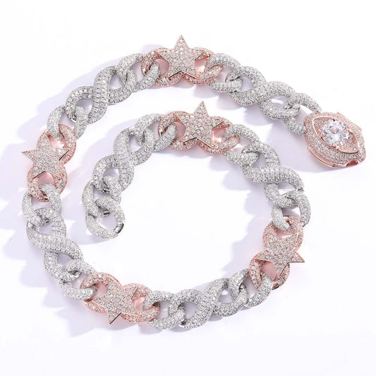 Collar de Estrella Bicolor con Circonitas 5A – Flow Europeo y Americano