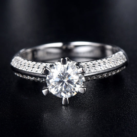 Anillo de diamantes de seis puntas en plata S925