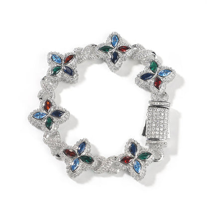 Pulsera iced out floral trap con piedras multicolor unisex