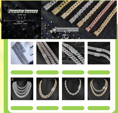 8mm Width Hip Hop Cubic Zircon CZ Iced Out 2 Rows Cuban Link Chain Necklace For Women Jewelry Birthday Gift Drop Shipping