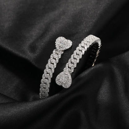 Pulsera Corazón Ice Out Estilo Cubano – Circonitas Baguette Lujo Mujer