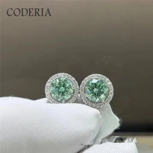 1-2 CT Blue Green Moissanite Stud Earrings for Men & Women S925 Silver 18K Gold Plated Earrings Pass Diamond Test GRA Jewelry