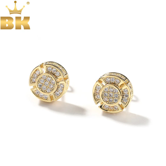 THE BLING KING Four Leaf Clover Round Shape Stud Earrings Iced Out Cubic Zirconia Earring Hiphop Jewelry For Gift