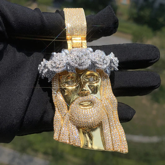 Collar Rosa Jesús Hombre con Circonitas Bling – Estilo Hip Hop Oro o Plata
