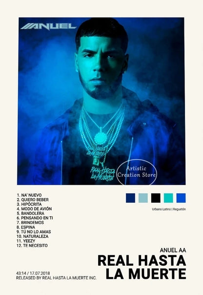 Tracklist Anuel AA Real Hasta La Muerte Music Album Cover Poster Print Canvas Painting Picture Wall Art Bedroom Home Decor Gifts