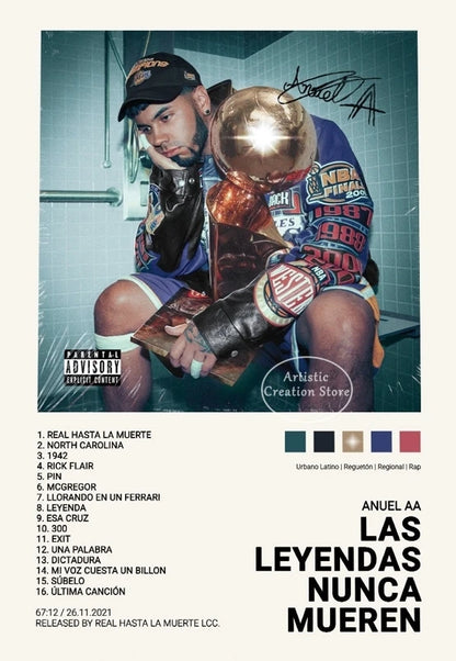 Tracklist Anuel AA Real Hasta La Muerte Music Album Cover Poster Print Canvas Painting Picture Wall Art Bedroom Home Decor Gifts