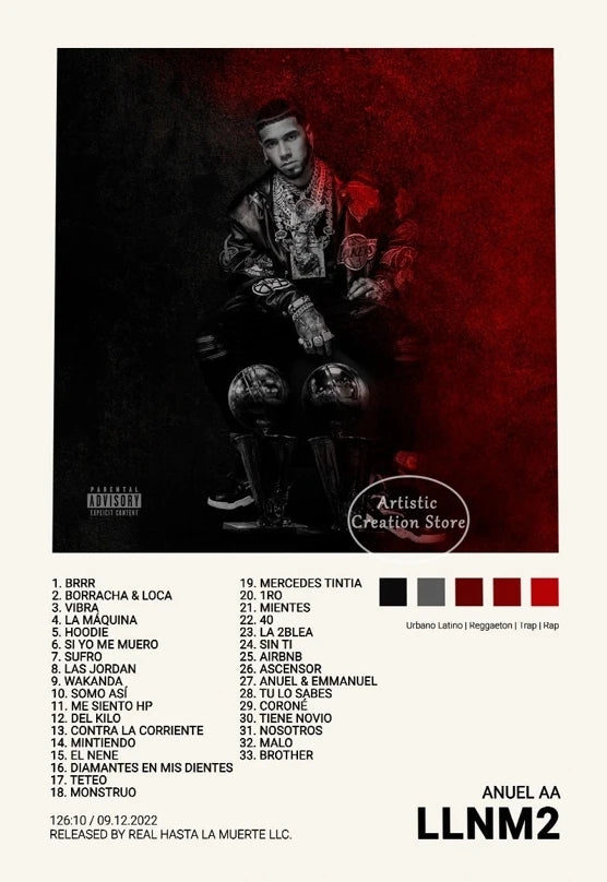 Tracklist Anuel AA Real Hasta La Muerte Music Album Cover Poster Print Canvas Painting Picture Wall Art Bedroom Home Decor Gifts