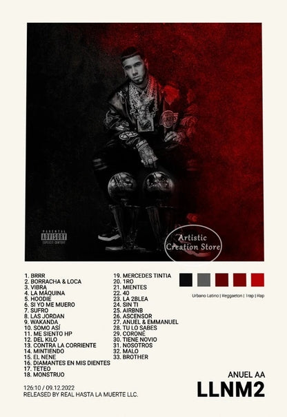 Tracklist Anuel AA Real Hasta La Muerte Music Album Cover Poster Print Canvas Painting Picture Wall Art Bedroom Home Decor Gifts
