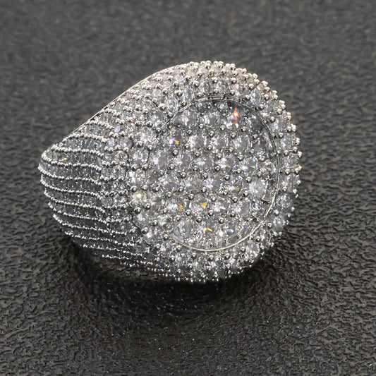 Anillo redondo de lujo con circonitas Ice Out, estilo hip hop trap unisex para hombre y mujer.