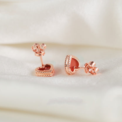 Pendientes de plata de ley con corazón rojo dorado