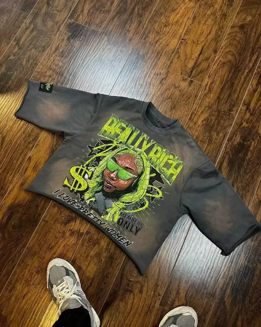 Camiseta Oversize Lavado Ácido Retro Larga | Estilo Y2K Streetwear Hombre