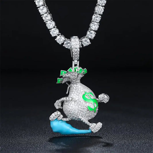 Colgante Bolsa de Dinero 💸 Plata S925 | Joyería Hip Hop VVS Glow Unisex