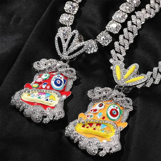 Colgante cartoon Iced Out multicolor con CZ 5A estilo Travis Scott
