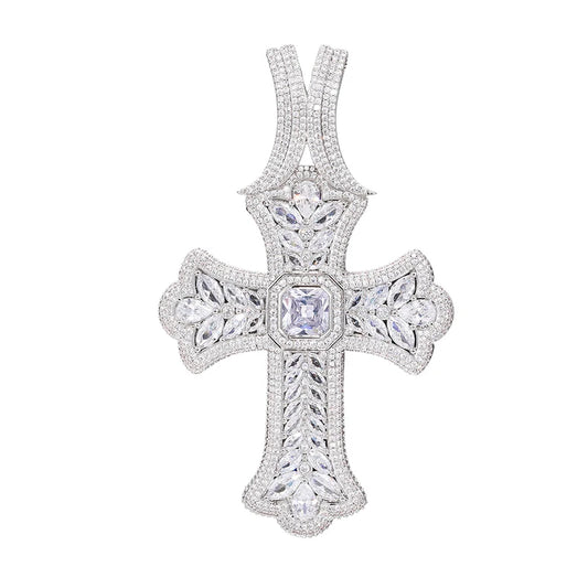 Colgante cruz grande Iced Out con CZ 5A+ pavimentadas, estilo rap urbano en oro o plata