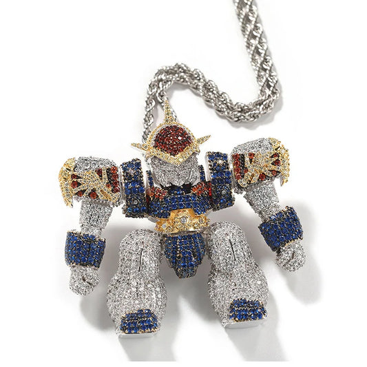 Colgante Mech Warrior Iced Out con CZ 5A estilo rap urbano, oro o plata.