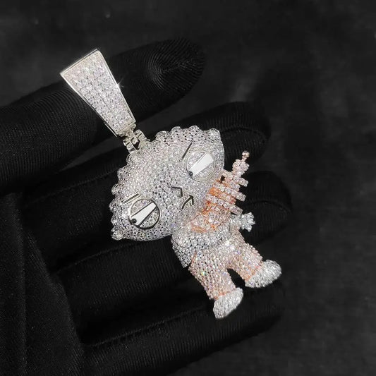 Colgante estilo Stewie Griffin Iced Out con circonitas CZ 5A, joyería trap unisex oro o plata