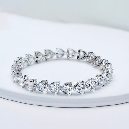 Pulsera de plata de ley S925 con diamantes en forma de corazón