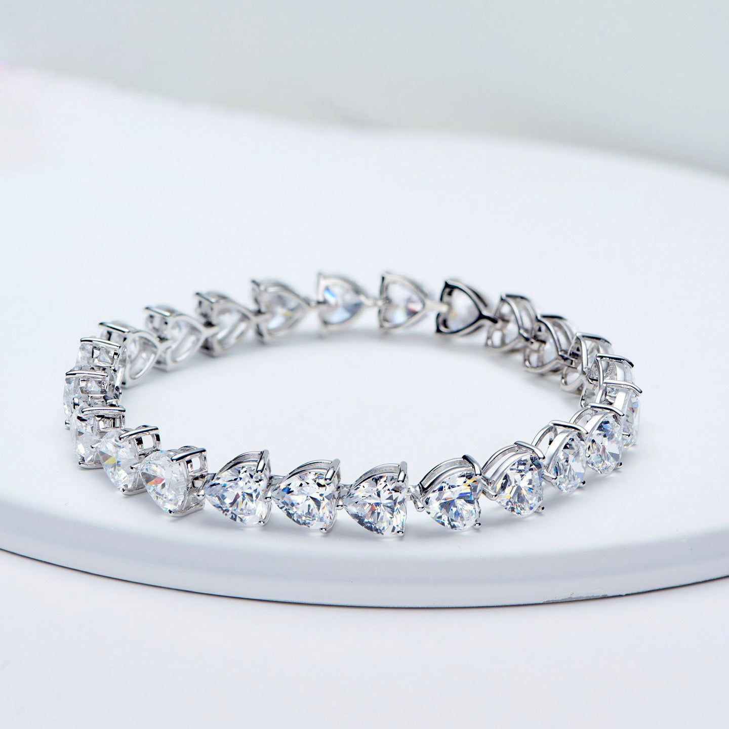 Pulsera de plata de ley S925 con diamantes en forma de corazón