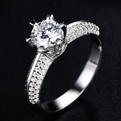 Anillo de diamantes de seis puntas en plata S925