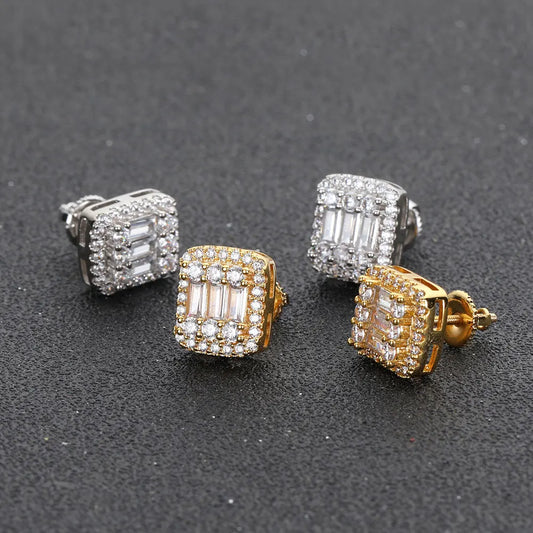 Pendientes rectangulares Ice Out con circonitas cúbicas 5A estilo hip hop y trap de lujo